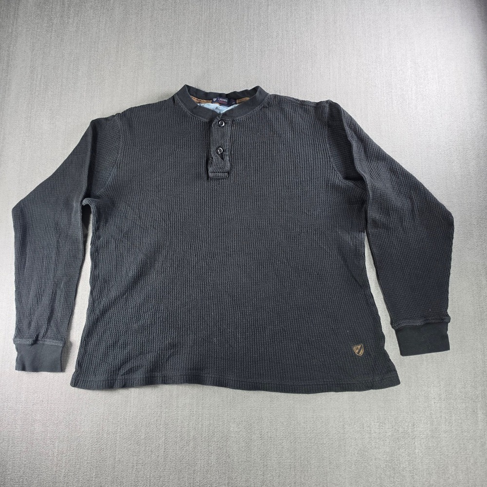 Cremieux‎ Henley Men Size M Grey Waffle Knit Long Sleeve Thermal Cotton Shirt